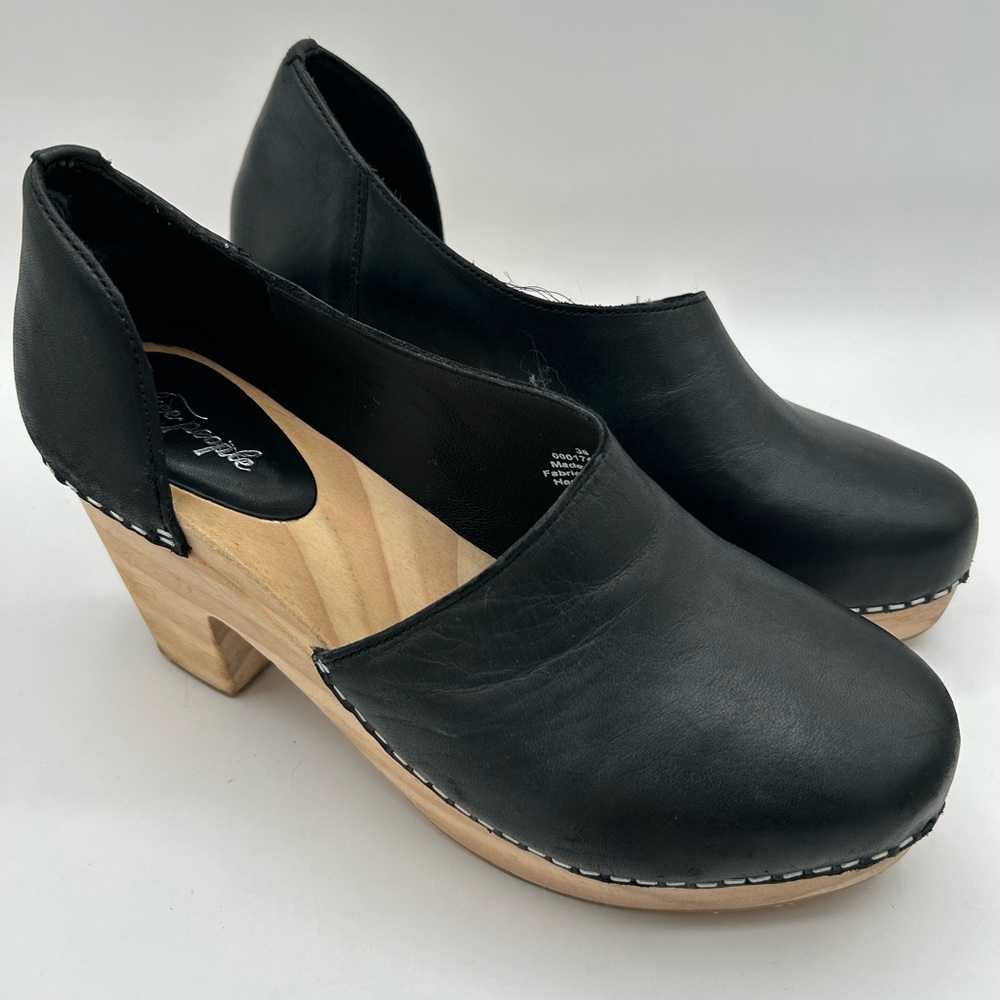 Free People Monroe Leather Clogs Black with wood heel, Mule size 36 or 6 - Picture 13 of 14